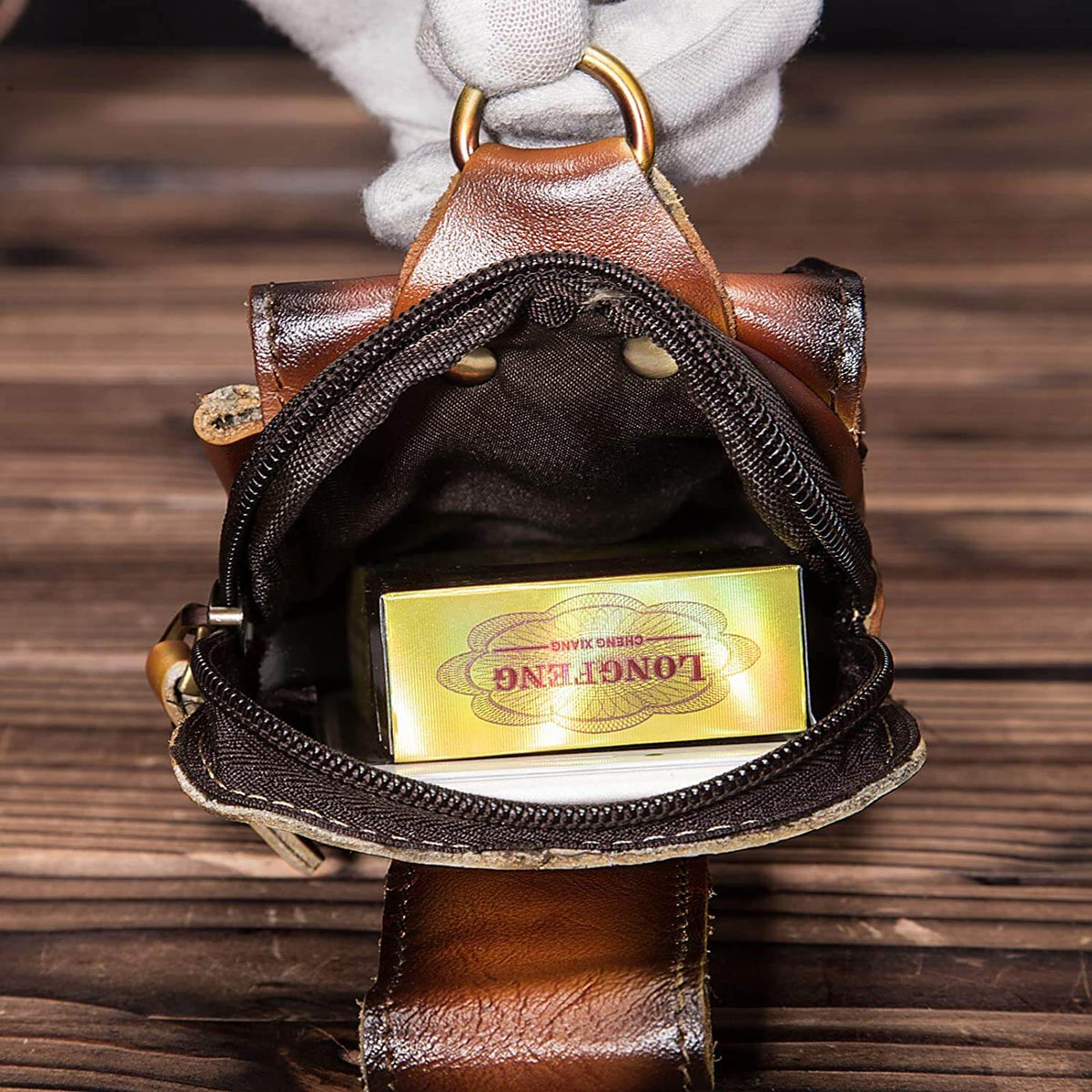Cowhide Waist Pack with Magnetic Flap and Adjustable Elastic Strap