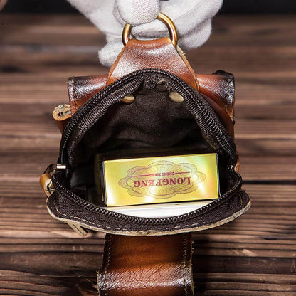 Cowhide Waist Pack with Magnetic Flap and Adjustable Elastic Strap