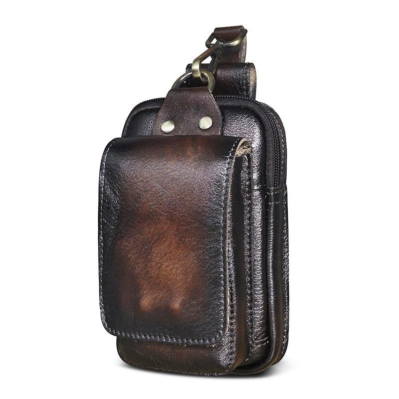 Cowhide Waist Pack with Magnetic Flap and Adjustable Elastic Strap