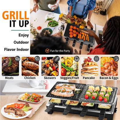 Electric Grill with Reversible Non-Stick Plate and Raclette Trays for Indoor Cooking