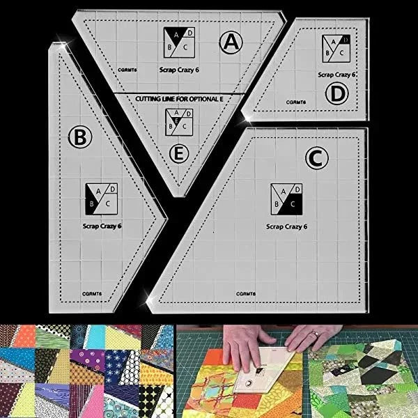 Acrylic Quilt Templates with Nonslip Grip and Clipped Tips for 6 Inch Blocks
