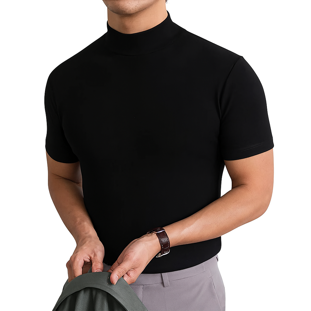 Men's Short Sleeve Turtleneck Shirt with Twill Fabric and Pullover Design