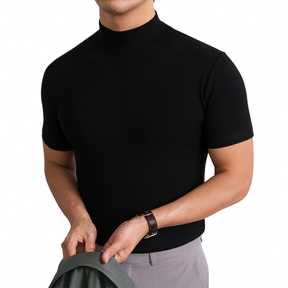 Men's Short Sleeve Turtleneck Shirt with Twill Fabric and Pullover Design