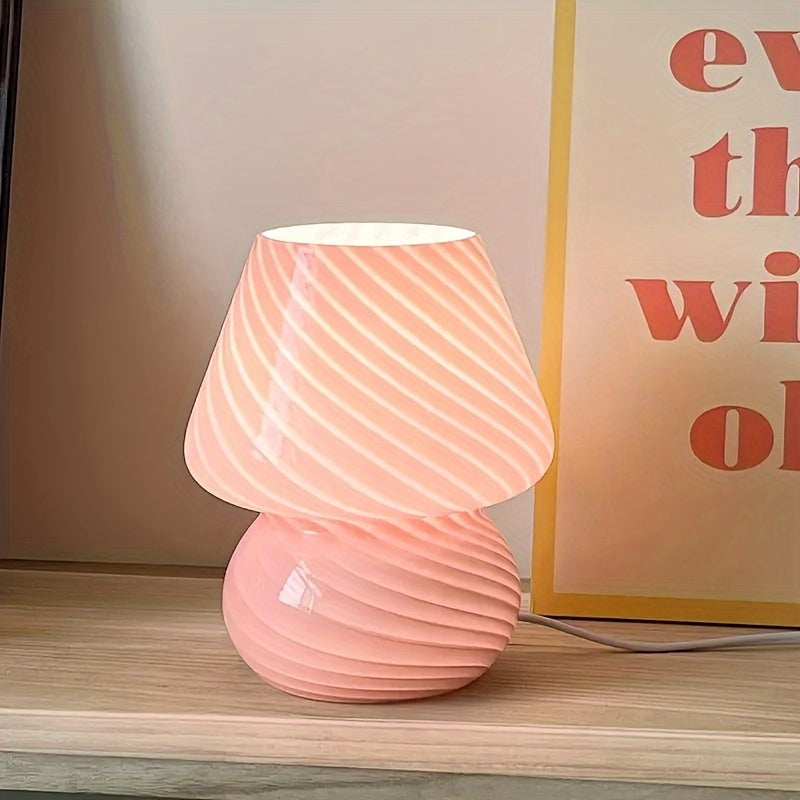 Mushroom Glass Table Lamp with Stepless Dimming and Swirled Stripe Shade