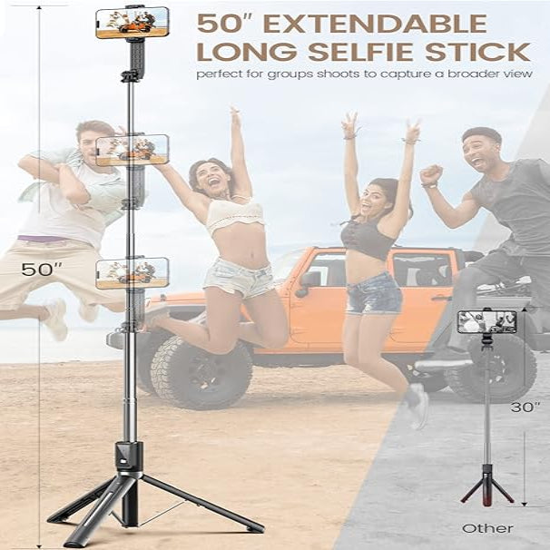 Extendable Selfie Stick with Wireless Remote and Detachable Fill Light