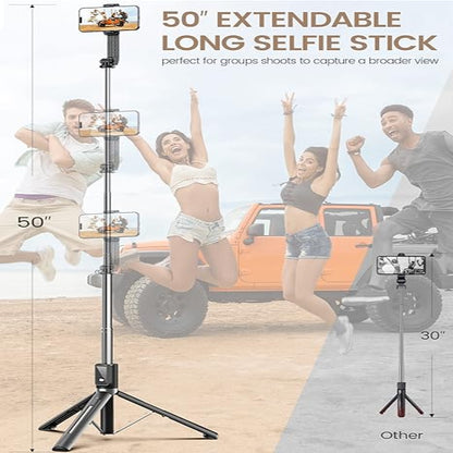 Extendable Selfie Stick with Wireless Remote and Detachable Fill Light