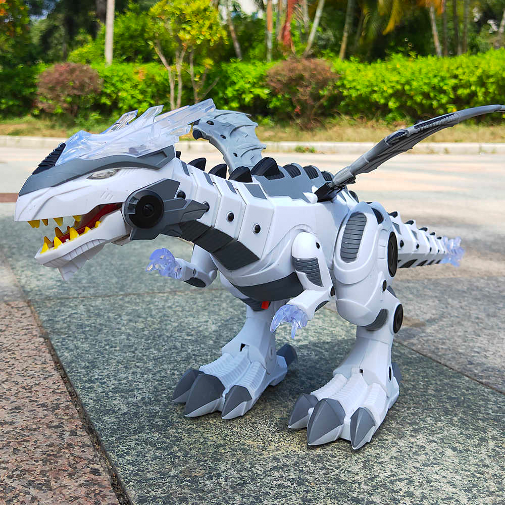 Fire Spraying Dragon Toy That Walks Roars and Flaps Its Wings in White Or Green