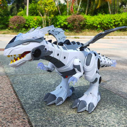 Fire Spraying Dragon Toy That Walks Roars and Flaps Its Wings in White Or Green