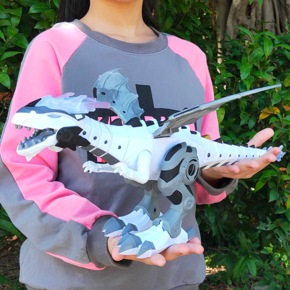 Fire Spraying Dragon Toy That Walks Roars and Flaps Its Wings in White Or Green