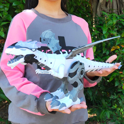 Fire Spraying Dragon Toy That Walks Roars and Flaps Its Wings in White Or Green