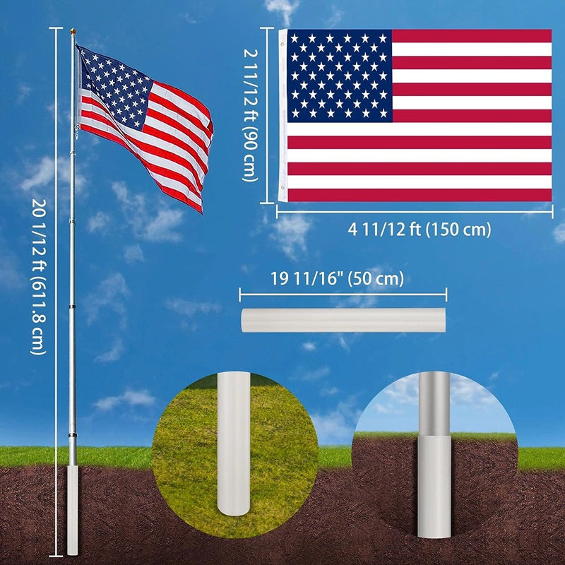 25FT Heavy Duty Telescopic Flag Pole with U.S. Flag Ball