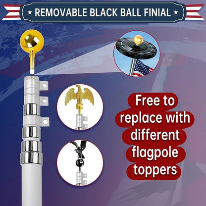 25FT Heavy Duty Telescopic Flag Pole with U.S. Flag Ball