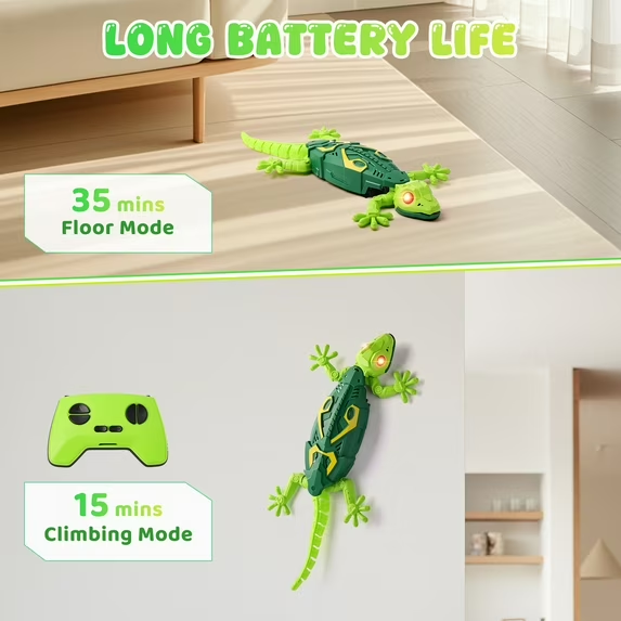 Remote Control Wall Climbing Gecko with Glowing Eyes and Ceiling Grip for Kids