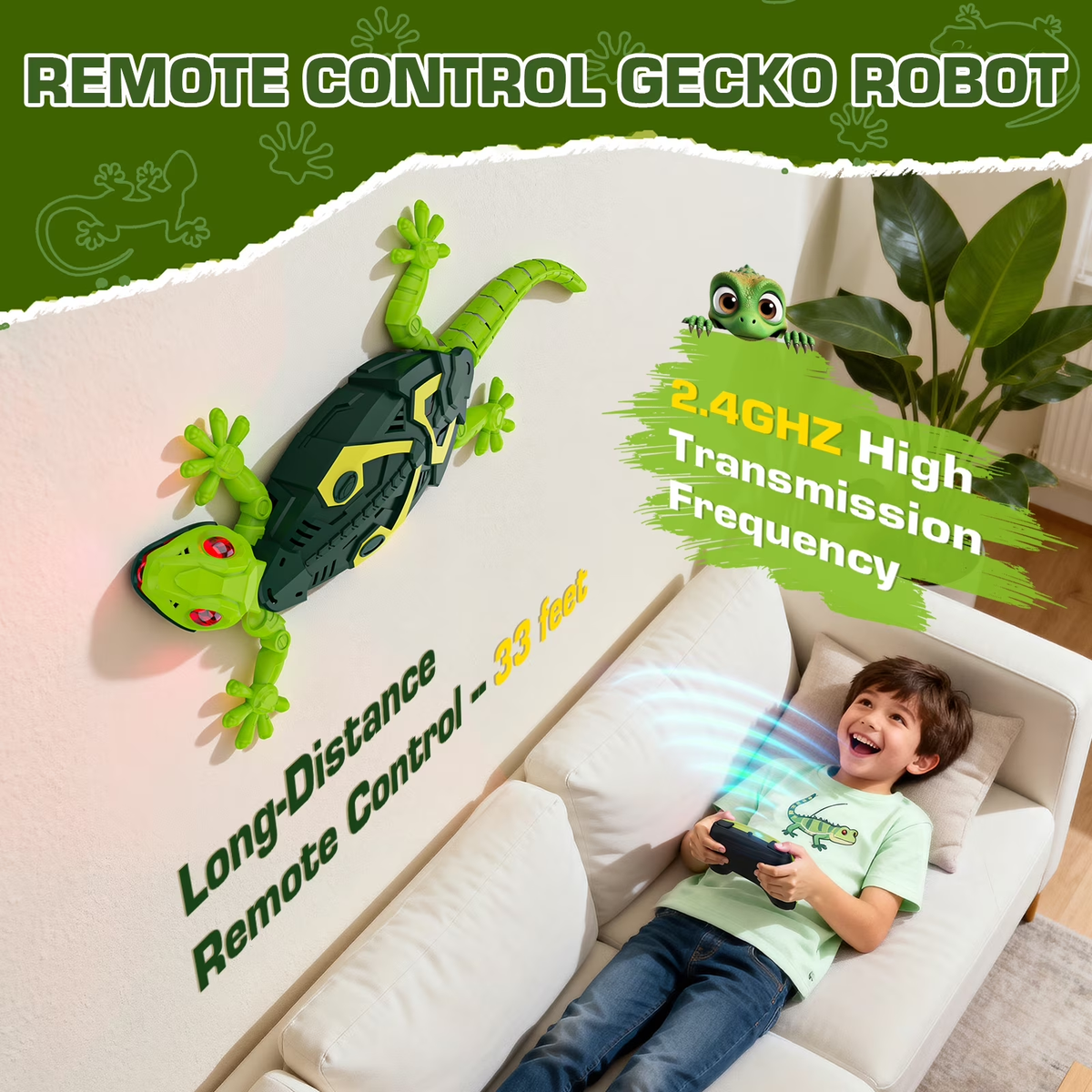 Remote Control Wall Climbing Gecko with Glowing Eyes and Ceiling Grip for Kids