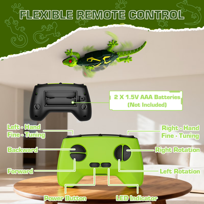 Remote Control Wall Climbing Gecko with Glowing Eyes and Ceiling Grip for Kids