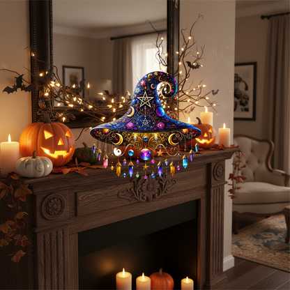 Hanging Witch Hat Halloween Decor for Shelves, Mantels, and Tabletops in Two Colors