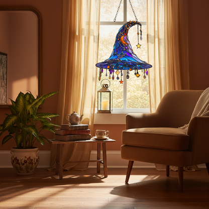 Hanging Witch Hat Halloween Decor for Shelves, Mantels, and Tabletops in Two Colors