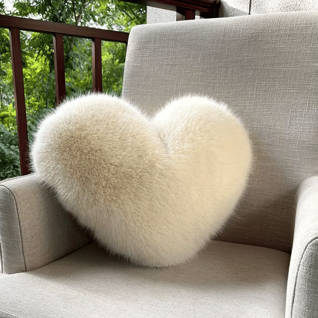 Heart Shaped Faux Fur Pillow  Soft Plush Decorative Cushion - Product showcase