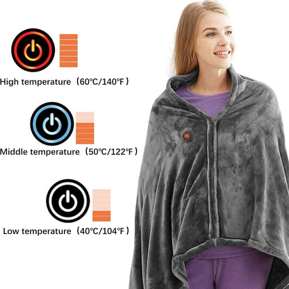 Heated Shawl with Zipper and Three Temperature Settings, Machine Washable