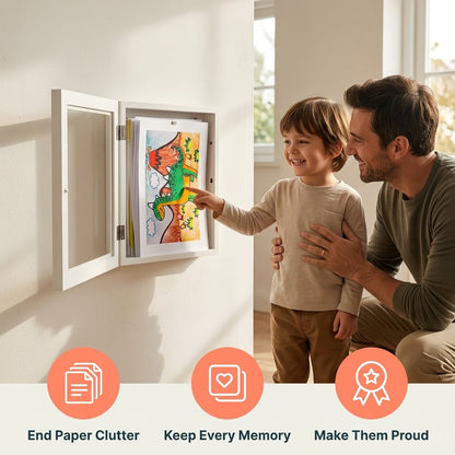 Artwork Display Frame with Magnetic Latch and 150-Sheet Storage Compartment