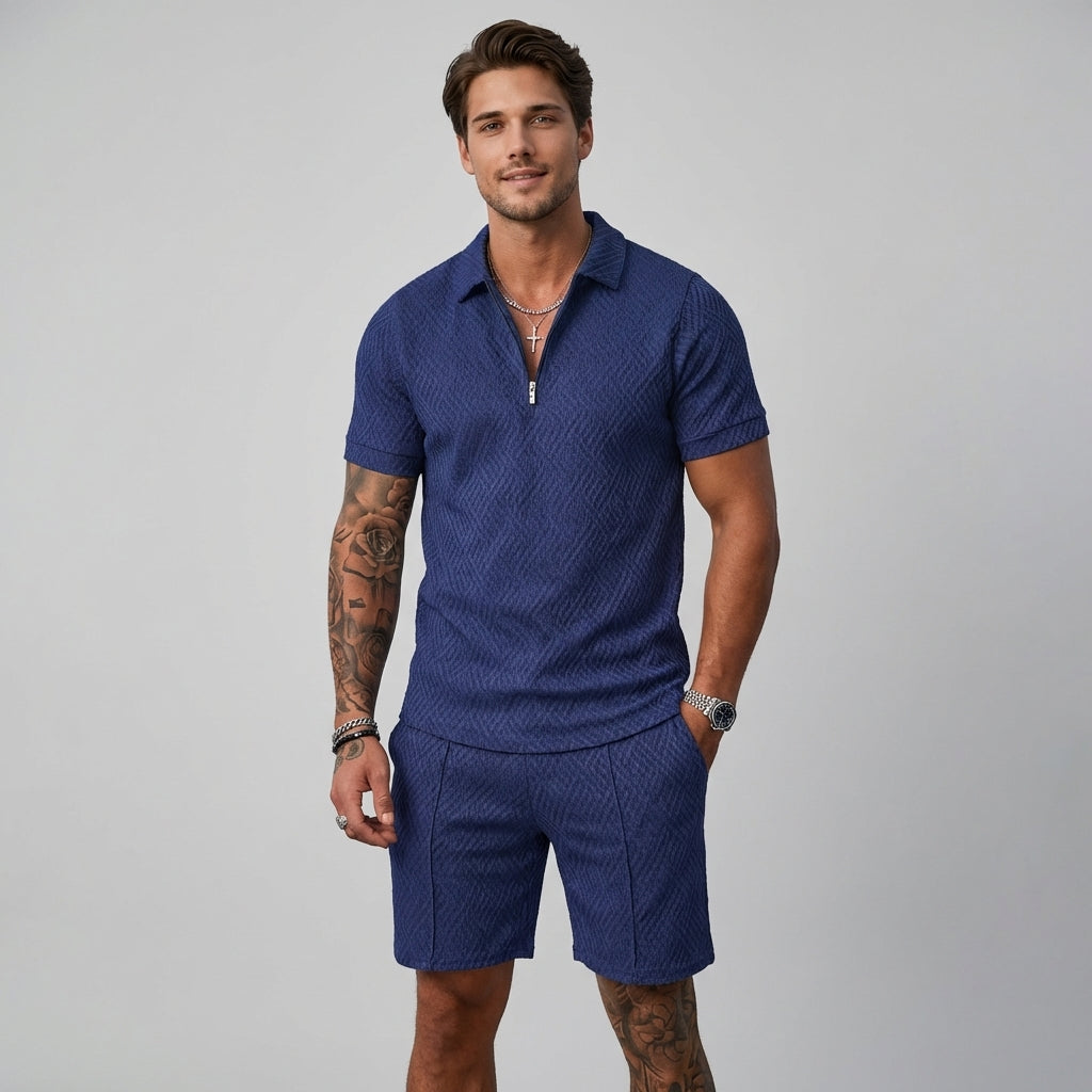 Men's Polo Shirt and Shorts Set with Moisture Wicking, Machine Washable