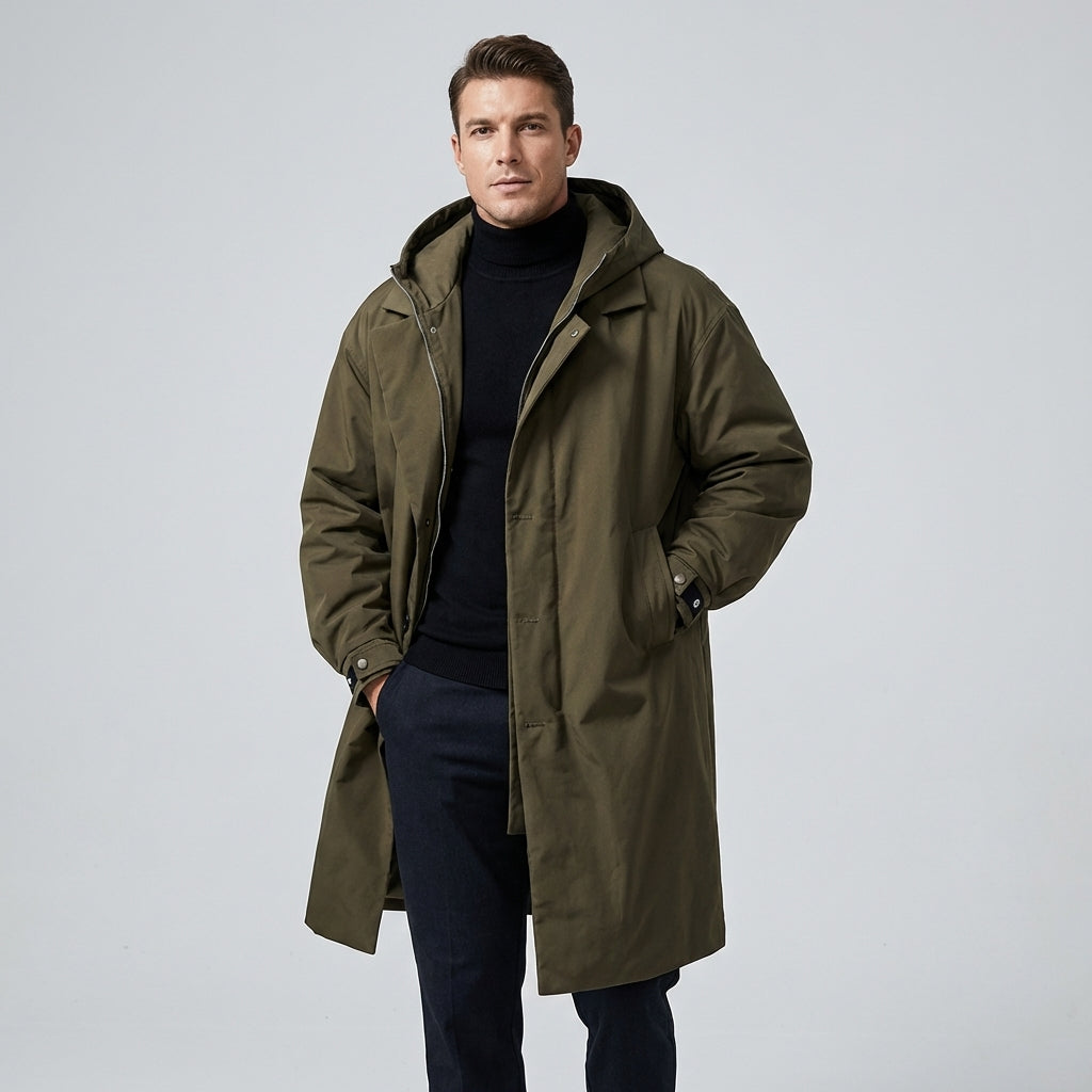 Men's Raincoat with Breathable Fabric and Stowable Hood, Storm Flap Zipper