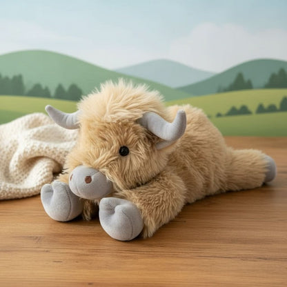 Highland Cow Plush Toy  Soft Brown Fluffy Farm Animal - Product showcase