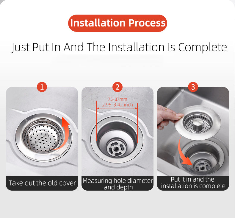 Pop Up Drain Strainer with Steel Mesh Basket and Button Control for 3.5 Inch Kitchen Sinks