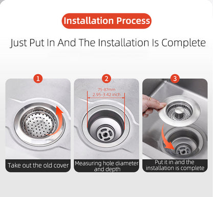 Pop Up Drain Strainer with Steel Mesh Basket and Button Control for 3.5 Inch Kitchen Sinks