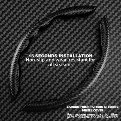 Steering Wheel Cover with Carbon Fiber Grip and Card Lock System, Textured Non Slip