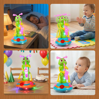Dancing Saxophone Caterpillar Crawling Toy with Spinning Lights and Musical Motion