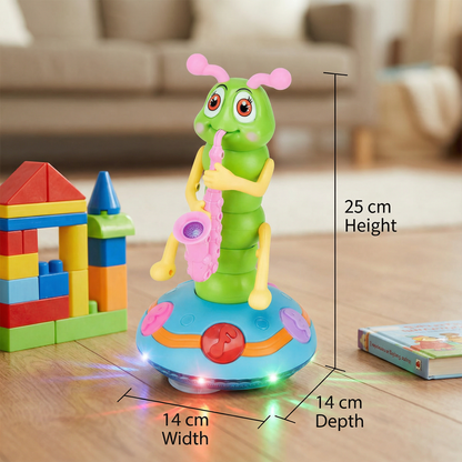 Dancing Saxophone Caterpillar Crawling Toy with Spinning Lights and Musical Motion