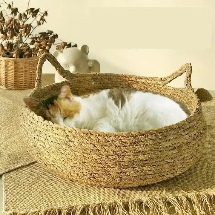 Handmade Woven Cat Bed with Seasonal Pad