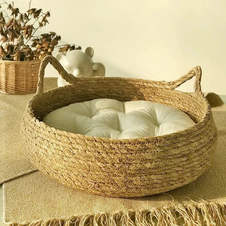 Handmade Woven Cat Bed with Seasonal Pad