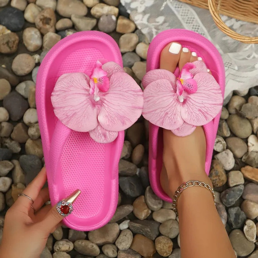 Ladies Tropical Orchid Summer Flip Flops