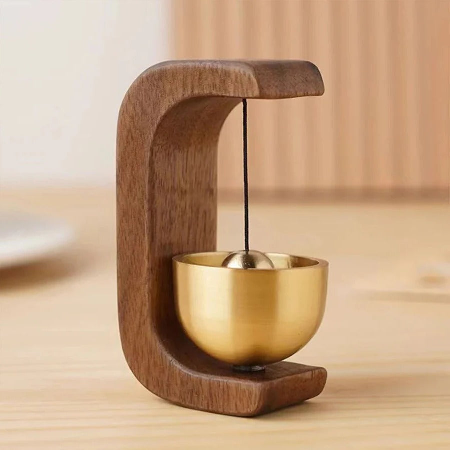 Wireless Door Chime with Brass Bell and Wooden Frame
