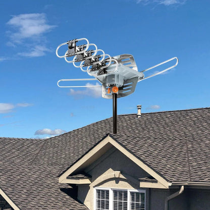 Long Range Digital HD TV Antenna with Full 360 Directional Motor and Mounting Pole