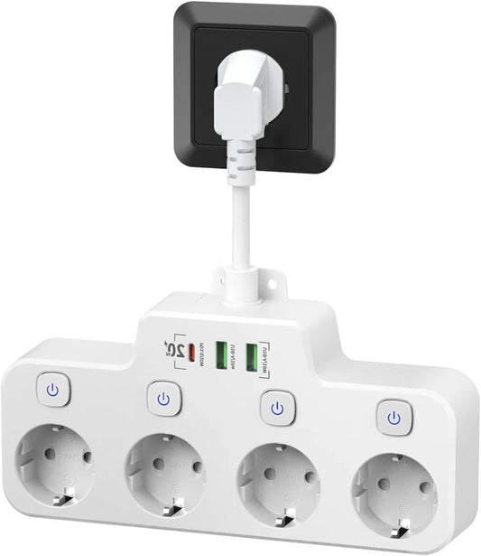 Wall Mounted Power Strip with Independent Switch 2 USB A and 1 USB C