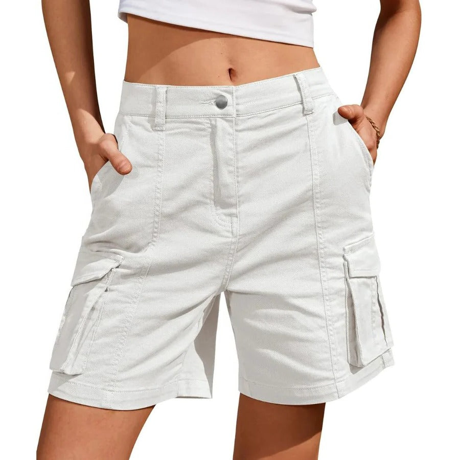 Womens Low Waist Long Work Cargo Shorts