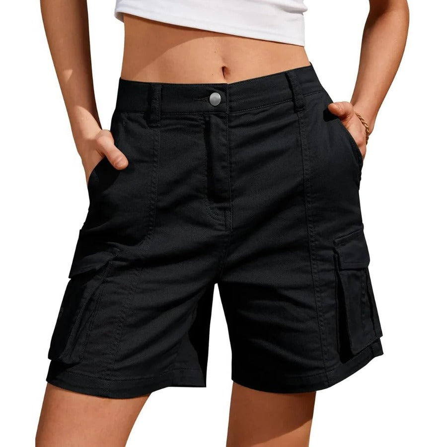 Womens Low Waist Long Work Cargo Shorts