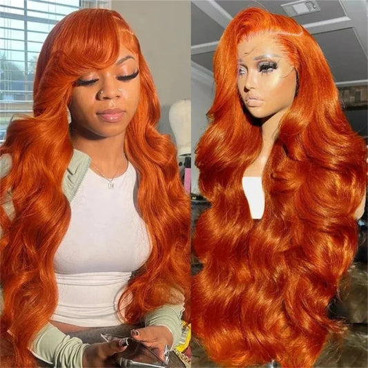 Long Wavy Orange Ginger Red Lace Front Wig