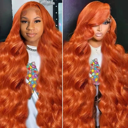 Long Wavy Orange Ginger Red Lace Front Wig