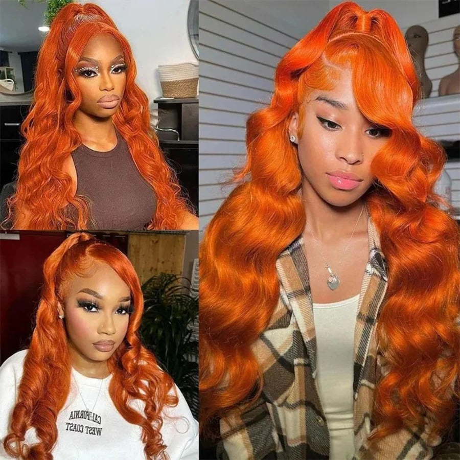 Long Wavy Orange Ginger Red Lace Front Wig
