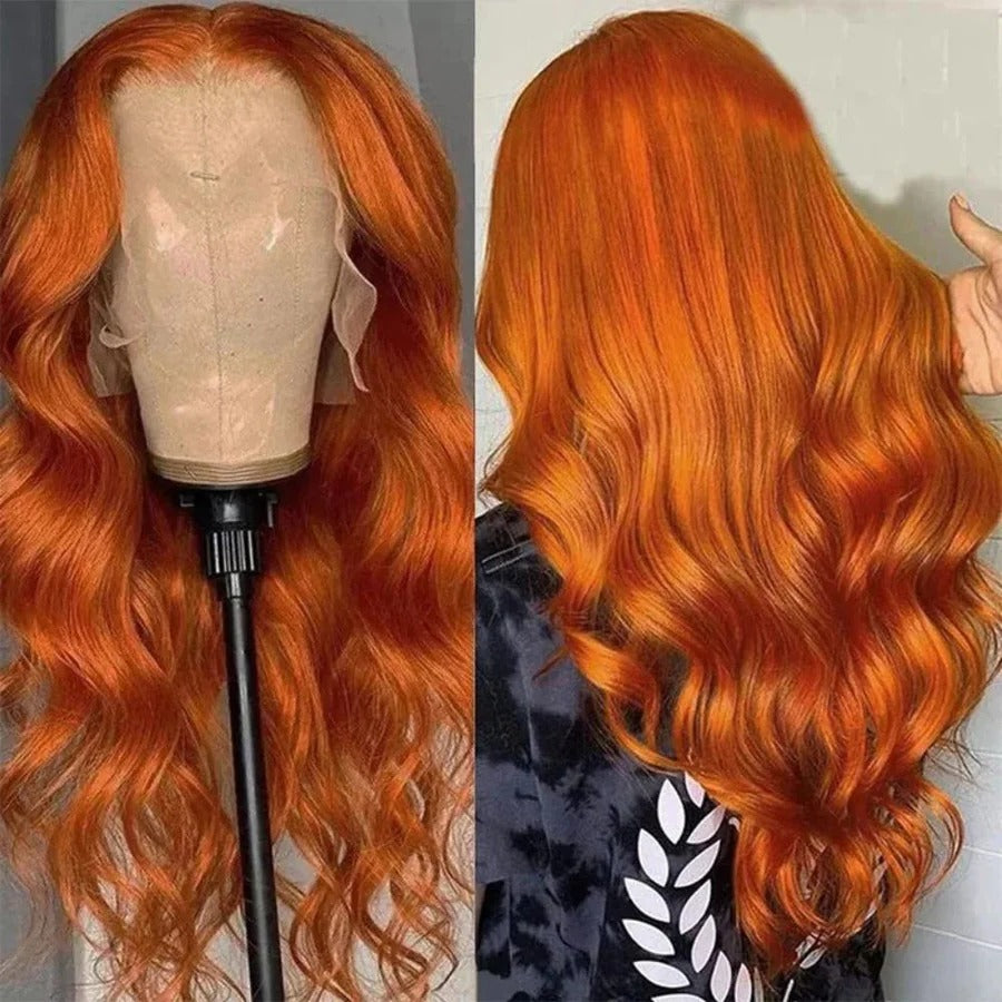 Long Wavy Orange Ginger Red Lace Front Wig