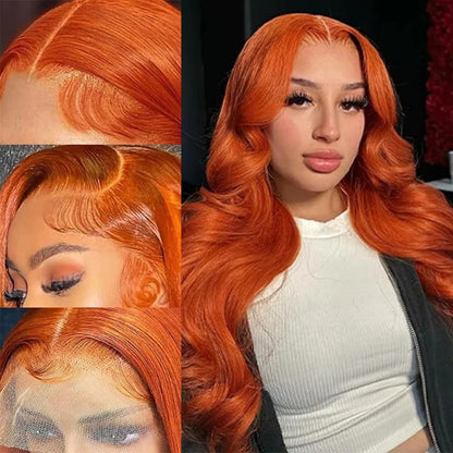 Long Wavy Orange Ginger Red Lace Front Wig