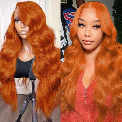 Long Wavy Orange Ginger Red Lace Front Wig