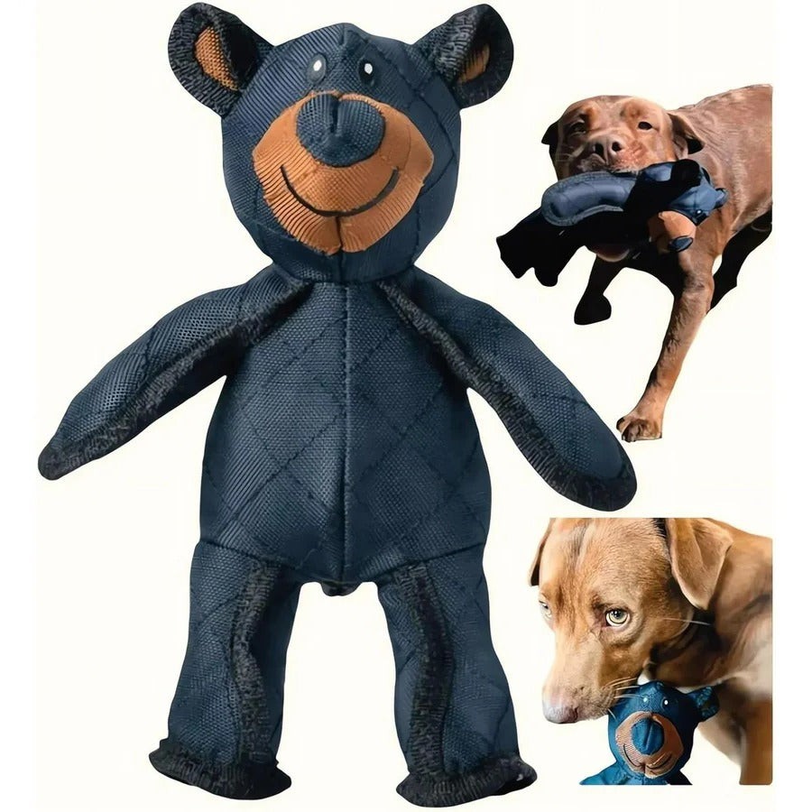 Bear Dog Toy with Squeaker and Reinforced Nylon-Rubber Construction for Medium-Large Dogs