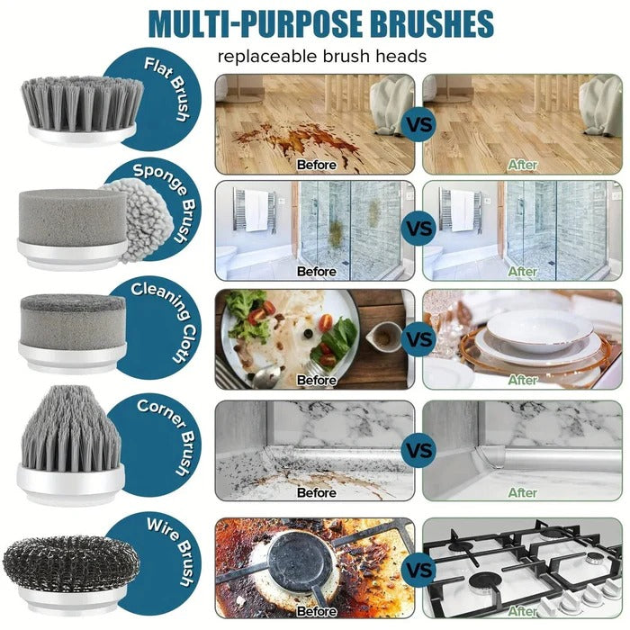 Electric Spin Scrubber with 6 Brush Heads and 100 Minute Battery, IPX6 Water Resistant
