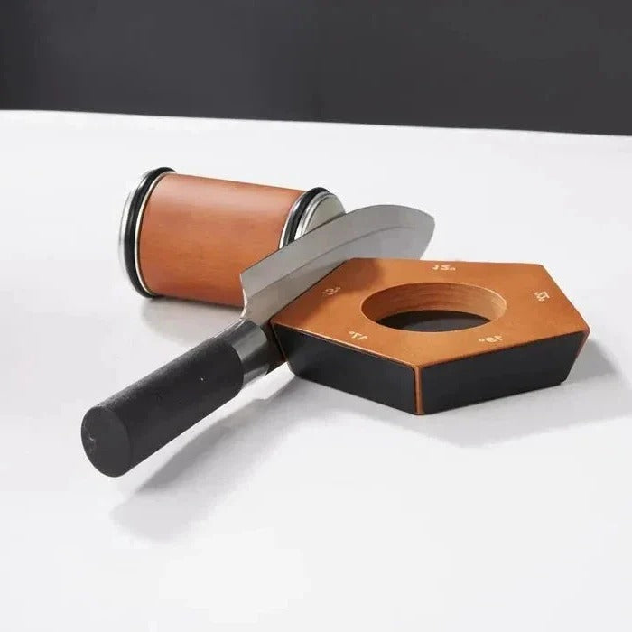 Manual Rolling Knife Sharpener with Diamond Coated Wheel, Angle Guide, and Steady Base