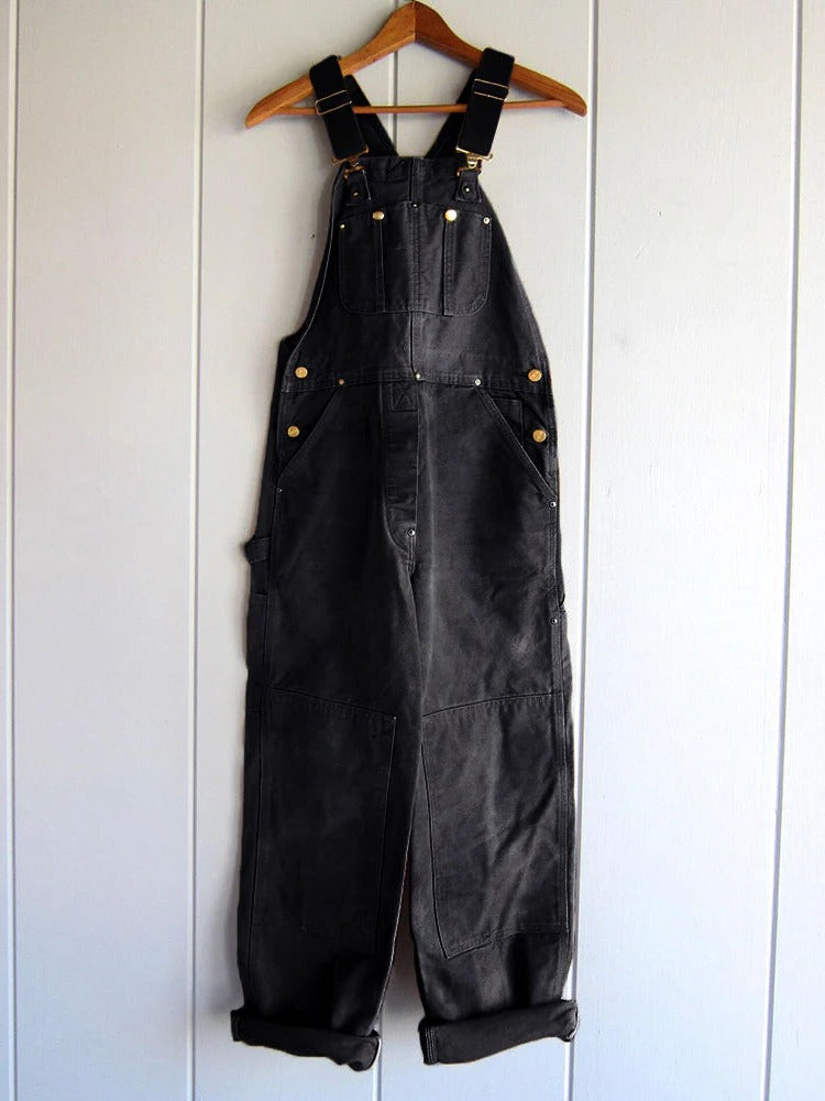 Relaxed Wide Leg Utility Bib Overalls for Women with Adjustable Straps and Patch Pockets for Work and Gardening